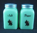 JADE JADEITE Glass Arched Salt Pepper w/ Scottie Dogs