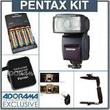 Pentax AF-540FGZ Dedicated Shoe Mount Zoom Flash - Deluxe Outfit - with 4 NiMH Batteries, Charger, Sto-Fen Omni-Bounce, Flashpoint Quick Flip Flash Bracket, Off-Camera TTL Coiled Flash Cord