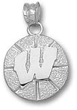 Wisconsin Badgers Sterling Silver W Basketball 1/2 Pendant