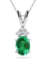0.06 Cts Diamond & 0.62 Cts Natural Emerald Pendant in 14K White Gold