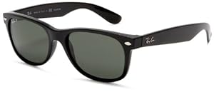 Ray-Ban RB2132 New Wayfarer Sunglasses,55 mm,Black/Crystal Green Polarized