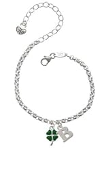 Mini Green Heart Leaves Four Leaf Clovers "B" Initial Charm Bracelet [Jewelry]