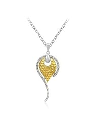 Alexander James White Gold Rhodium and 14k Gold Bonded Pendant with Small Round Cut Clear Cubic Zirconia Set in Tutone Chain Not Included