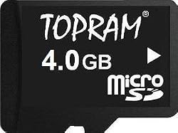 4GB microSD card for mobile phones with SD adapter by TOPRAM