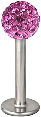 16G 5/16" 316L Surgical Steel 4 mm Pink CZ Ferido Crystal Top Labret Stud Lip Ring