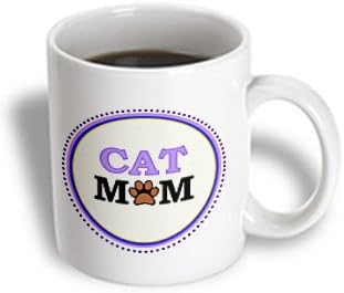 InspirationzStore Pet designs - Purple Cat Mom round design with paw print - circle - lilac beige polka dot kitty mama kitten mommy - 11oz Mug (mug_151842_1)