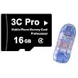 3C Pro 16GB microSD microSDHC Transflash Memory Card Class 4 with SD Adapter & R1 Card Reader Blue - Bulk