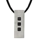 Strong and Sporty: Designer Inspired Rectangular Titanium Tag Pendant with Black Rubber Squares on a Black Cord for Men