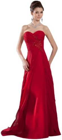 herafa p32153-14 Evening Gowns Elegant Sweetheart Sleeveless Ruched Delicate Beading Long 0 A-Line Red