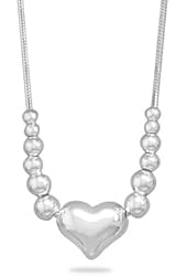Sterling Silver Heart With Graduated Bead Snake Chain Necklace - JewelryWeb