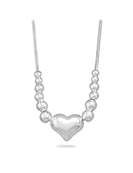 Heart With Graduated Bead On Snake Chain Necklace