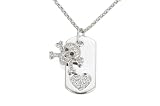 Sterling Silver Cubic Zirconia Statements Skull Charm & Heart Dog Tag by Crislu, 16-18
