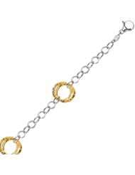 14K Yellow Gold and Sterling Silver Link Bracelet with Dual Open Circle Accents