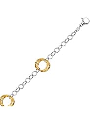 14K Yellow Gold and Sterling Silver Link Bracelet with Dual Open Circle Accents