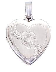 Sterling Silver 2 Photo Floral Heart Locket