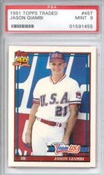 Cover image : 1991 Jason Giambi Topps Traded Baseball MLB Rookie Cards - Professionally Graded a PSA 9 (Oakland A's and New York Yankees)