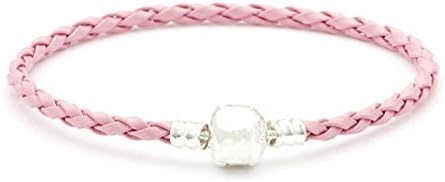 Magoking Girls' Pink PU Leather Braided Bracelet with Silver Plated Barrel Lock for Beading