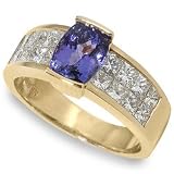 Cushion Cut Tanzanite and Princess Diamond Ring