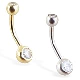 14K solid gold double jeweled bezel set belly ring