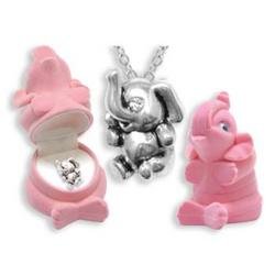 ELEPHANT Crystal Necklace in Pink Elephant Gift Box