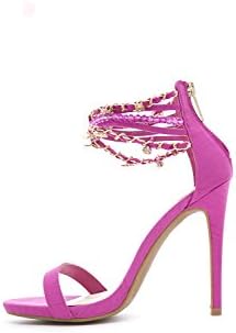 New Women's Watercolor Chain Ankle Strap Stiletto Heel FUSCHIA 9