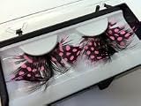 Natural Feather Exotic False Eyelashes, Black with Pink Dots