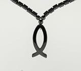Hematite Necklace 14-15 Inches in Length - Christian Fish