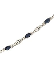 14K White Gold Oval Sapphire and Diamond Bracelet