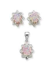 Sterling Silver Created Opal & CZ Pendant & Earring Set
