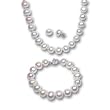 White 9-10mm AA+ Cultured Pearl Strand Princess Necklace 18", Bracelet (L1S2R2) & AAAA Earrings (LS1B) Platinum Overlay CAREFREE Sterling Silver Set