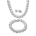 White 9-10mm AA+ Cultured Pearl Strand Princess Necklace 18", Bracelet & Earrings Platinum Overlay Sterling Silver Set
