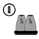 A Set of 2 Front Universal Fit Bucket Seat Cover and Steering Wheel Cover - Disney Mickey Mouse Classic Vintage