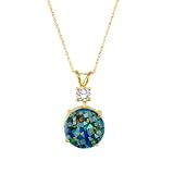 10k Yellow Gold Mosaic Opal and White Topaz Pendant, 18