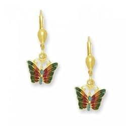 14KT Yellow Gold Dangle Earrings Ladies Butterfly New