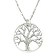 Round Open Design Tree of Life Pendant in Sterling Silver on a 20" Rhodium Box Chain, #7791