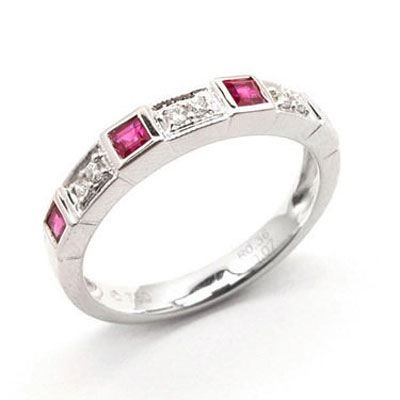 14k White Gold Ruby and Diamond Band Ring