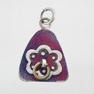 Triangular Flower Pendant with Decorative Ring in Patina Finish and Sterling Silver, #9166
