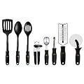 OXO SoftWorks 8 Piece Kitchen Tool Set Contains Swivel Peeler, Nylon Turner, Grater, Ice cream scoop, Nylon slotted spoon, Can opener, Pizza Wheel and Nylon spoon