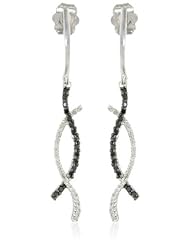 10k White Gold Black and White Diamond Twist Earrings (1/3 cttw)