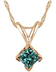 2 CT Princess Cut Blue Diamond Solitaire Pendant 14K Gold