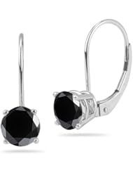 2.00 Cts 5.65-6.37 mm AA Round Black Diamond Earrings in 14K White Gold {DIAMOND APPRAISAL INCLUDED}