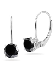 1.50 Cts of 5.34-6.01 mm AAA Round Black Diamond Stud Earrings in 14K White Gold