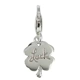 Les Poulettes Jewels - Sterling Silver Charms - Four Leaves Clover - Engraved Luck - with Lobster Clasp