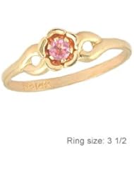 3 1/2 Children 14K Gold Flower Shape October Birthstone Ring - Tourmaline
