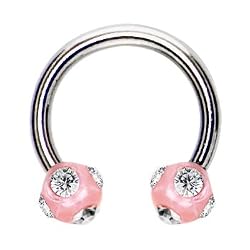 16 Gauge Pink Tiffany Gem Ball Horseshoe Circular Barbell