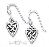 Sterling Silver 1/4 Inch Antiqued Celtic Knot Heart Earrings