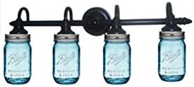 Mason jar vanity light with blue jars