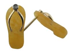 Yellow Jade Flip-Flop Single Diamond Strap Sandal Earrings, 14k Gold