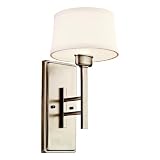 Kichler Lighting 42255AP Quinn 1-Light Wall Sconce, Antique Pewter with White Linen Fabric Shade