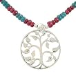 Ruby and Apatite Gemstone Bead Choker Necklace with Family Tree of Life Pendant in Sterling Silver, #7884